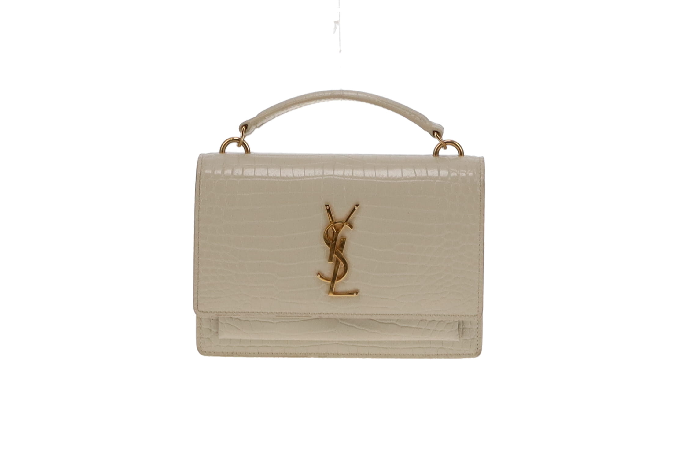 Saint Laurent Cream Croc Embossed Shiny Leather Sunset Chain Wallet 20 Designer Exchange Ltd