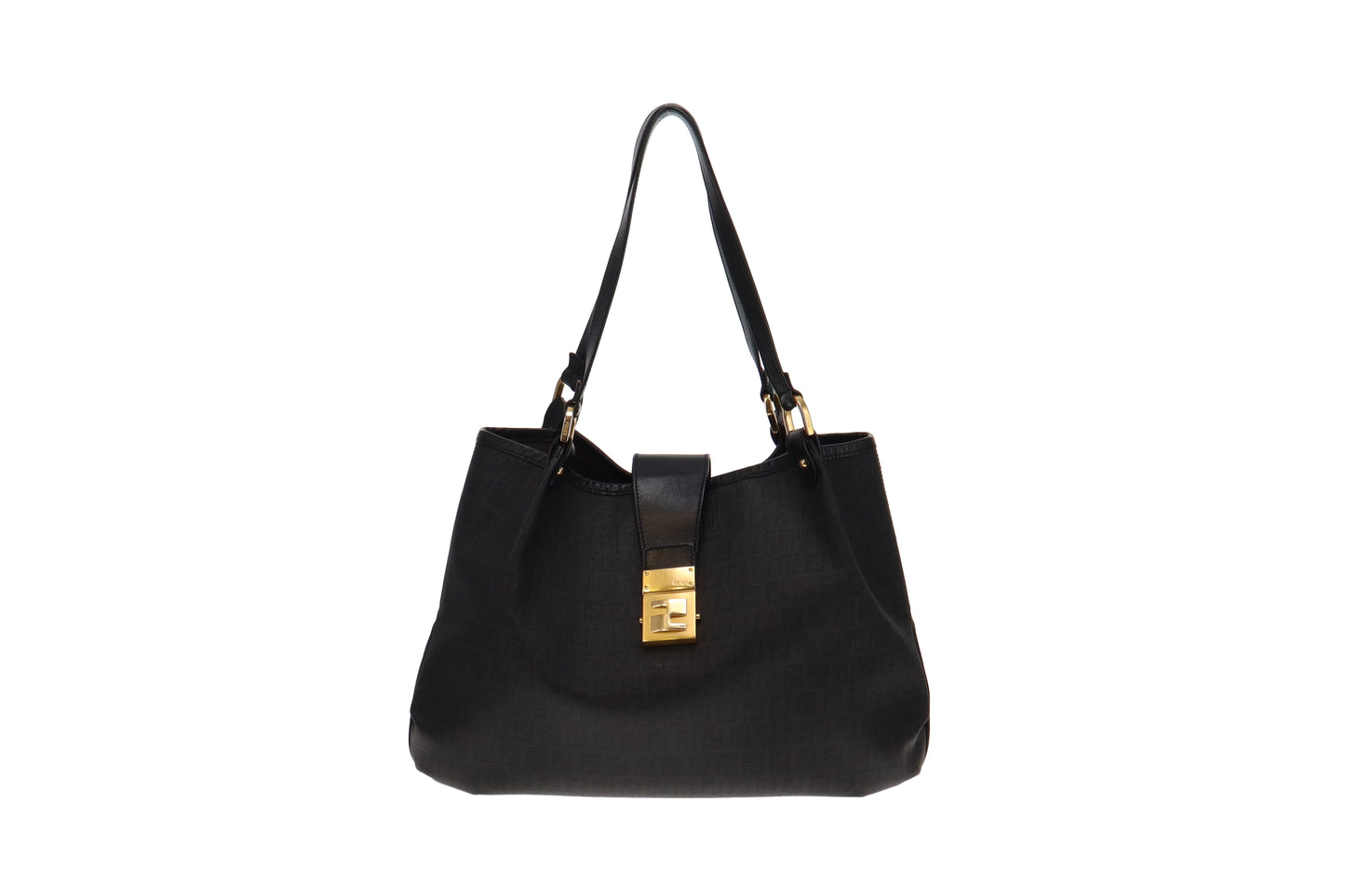 Fendi Dark Grey & Black Zucchino Canvas & Leather Tote