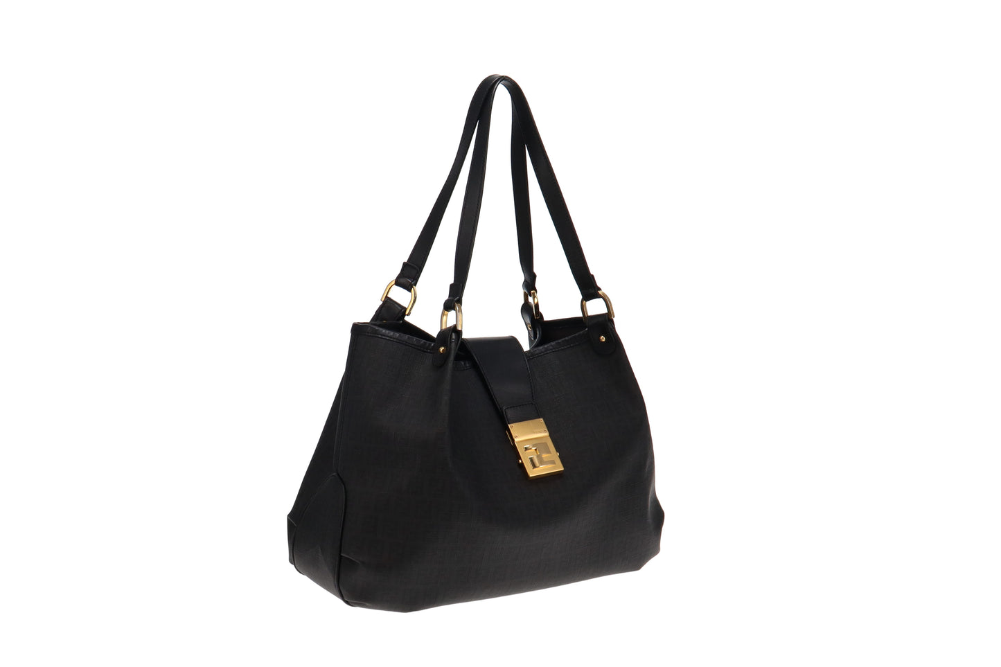 Fendi Dark Grey & Black Zucchino Canvas & Leather Tote