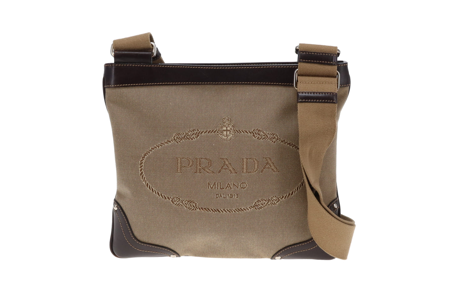 Prada Brown Canvas & Leather Slim Messenger Bag Vintage