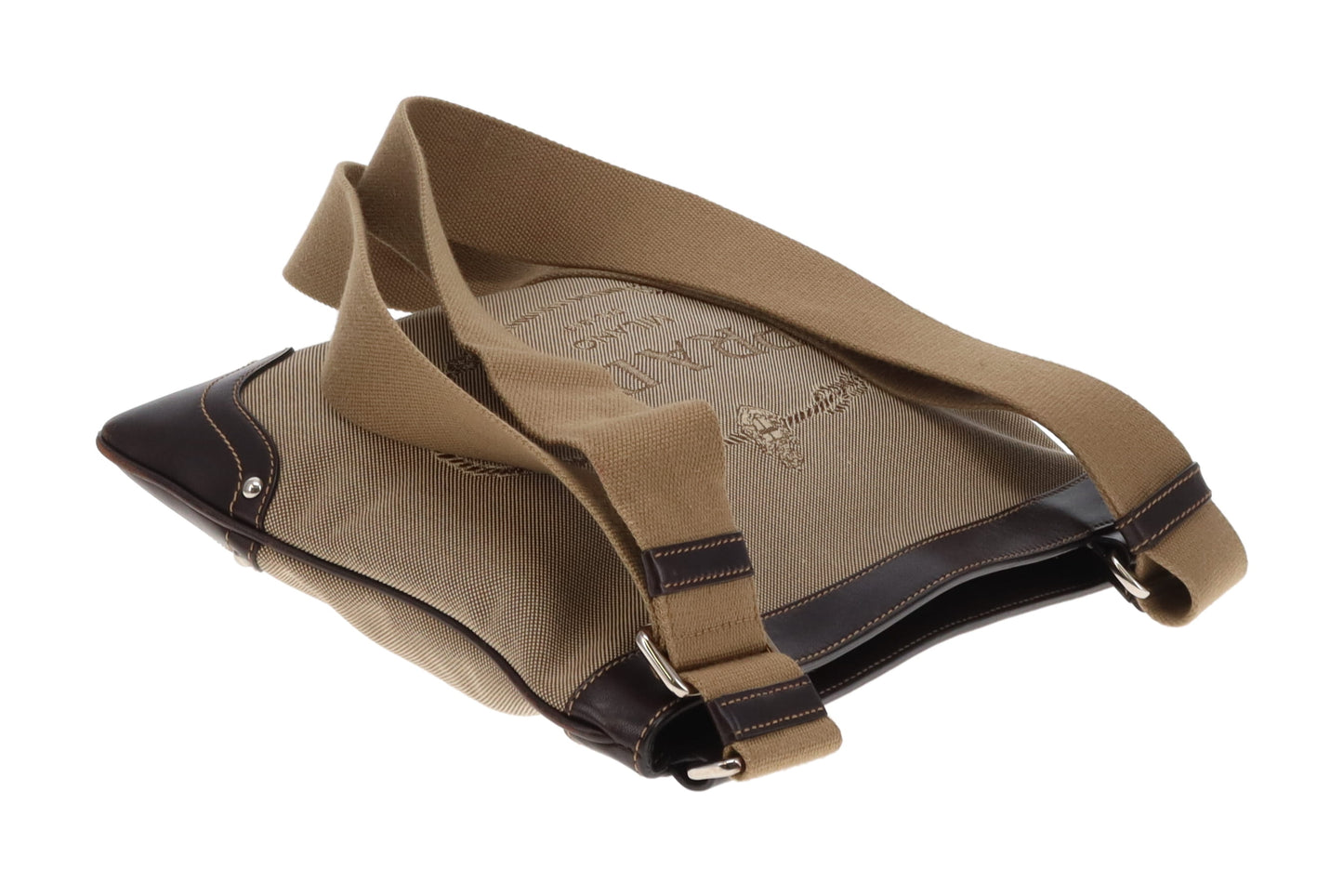 Prada Brown Canvas & Leather Slim Messenger Bag Vintage