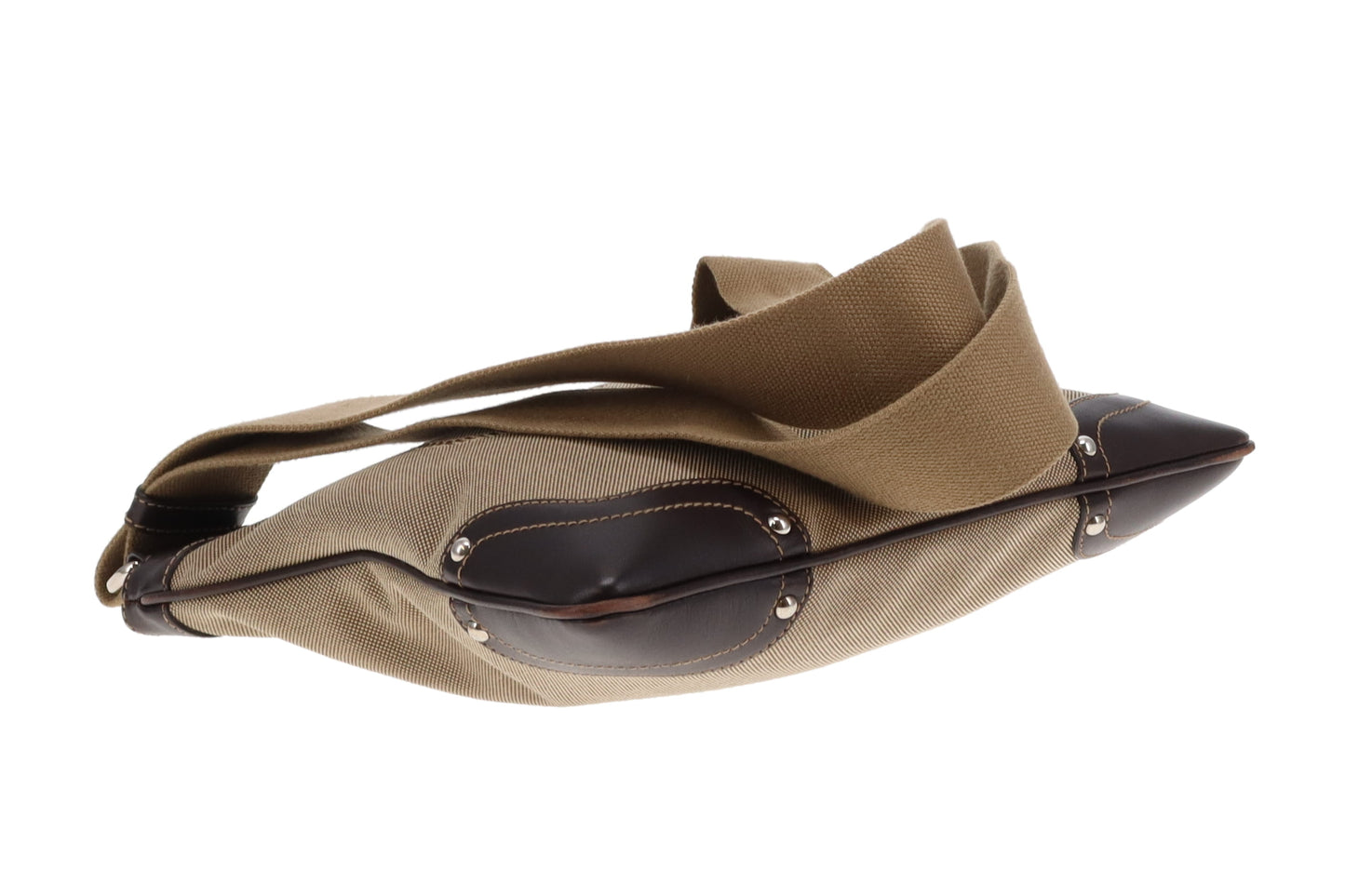 Prada Brown Canvas & Leather Slim Messenger Bag Vintage