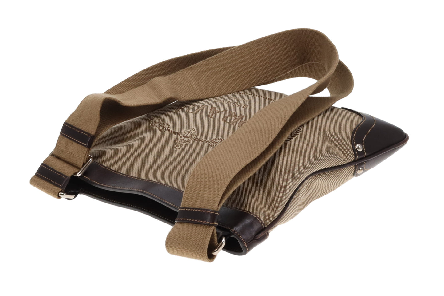 Prada Brown Canvas & Leather Slim Messenger Bag Vintage