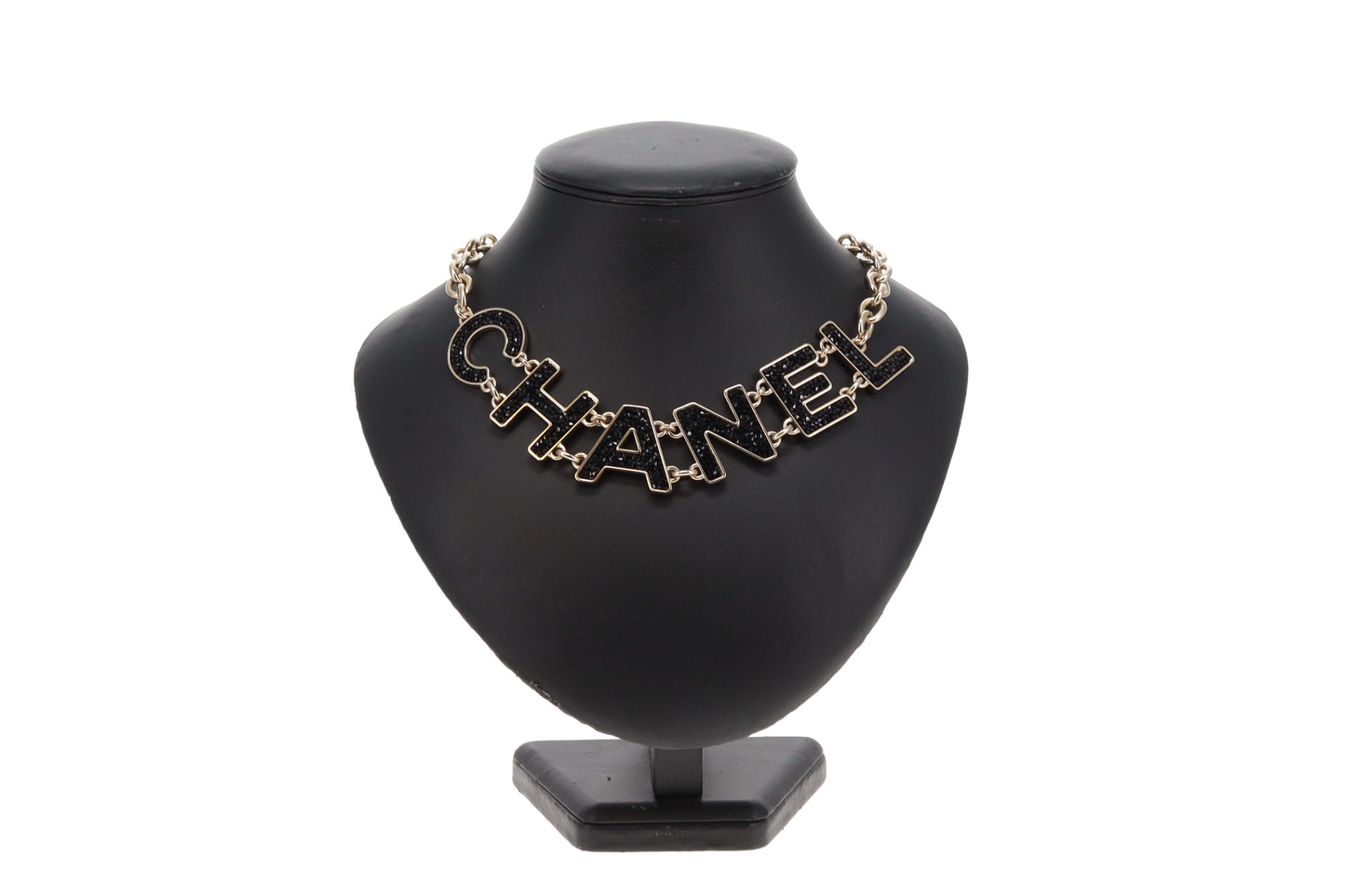 Chanel Logo Gold Tone Necklace With Onyx Caviar 2018
