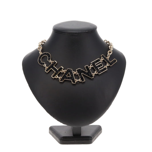Chanel Logo Gold Tone Necklace With Onyx Caviar 2018