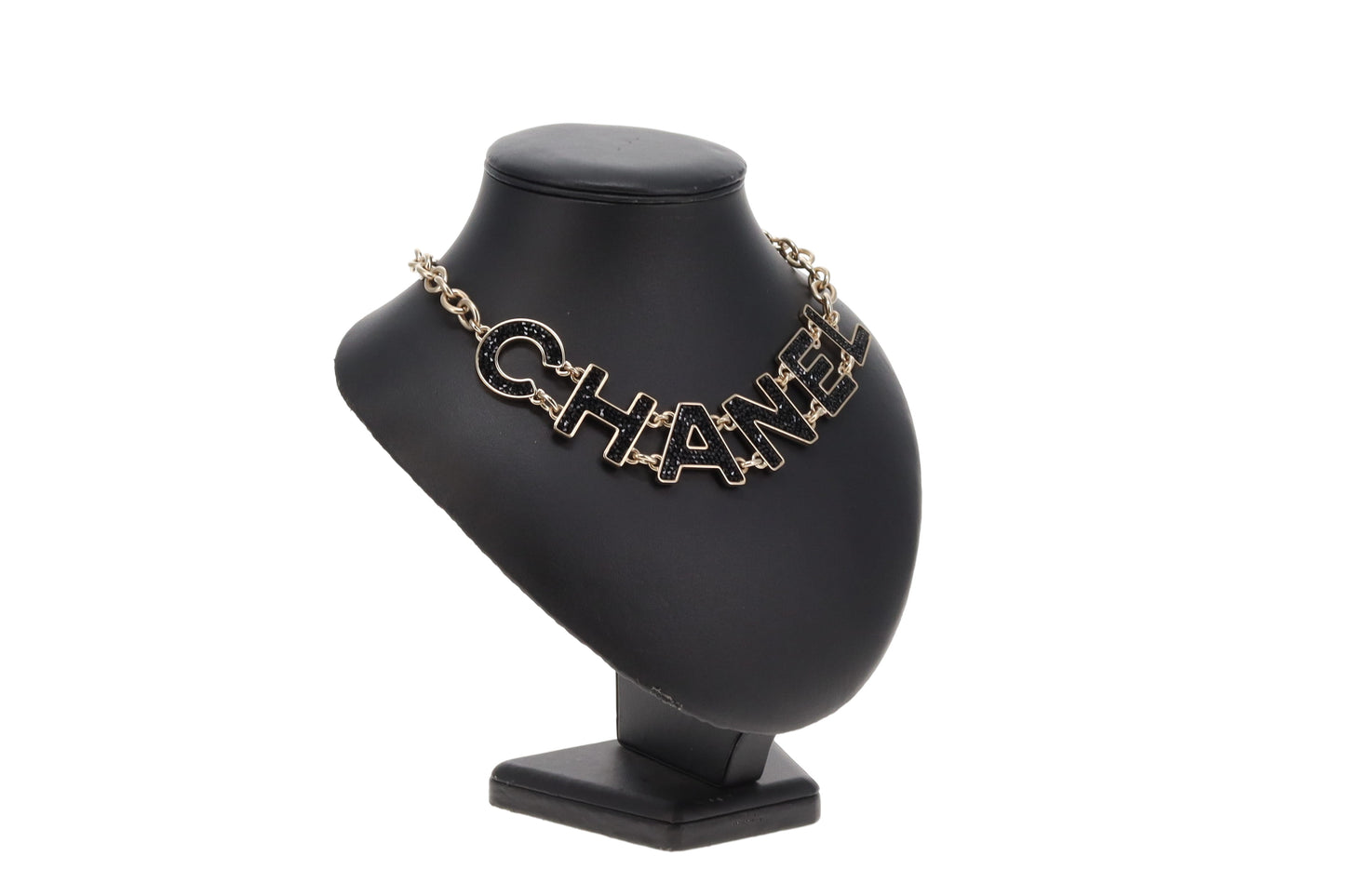 Chanel Logo Gold Tone Necklace With Onyx Caviar 2018