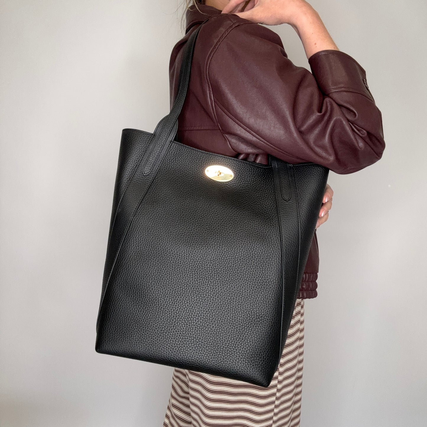 Mulberry North South Bayswater Tote Black Heavy Grain GHW