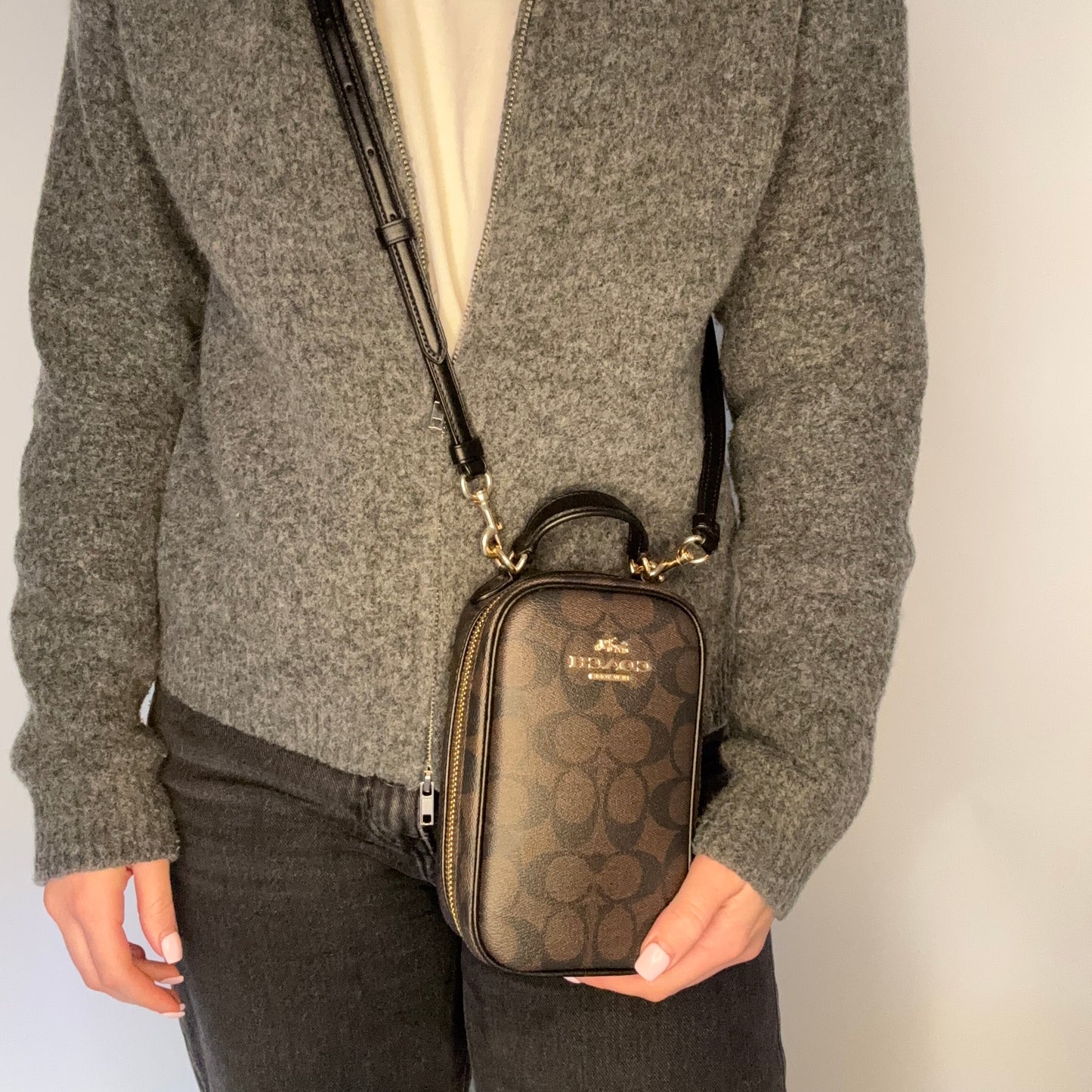 Coach Eva Phone Crossbody Brown Signature Canvas