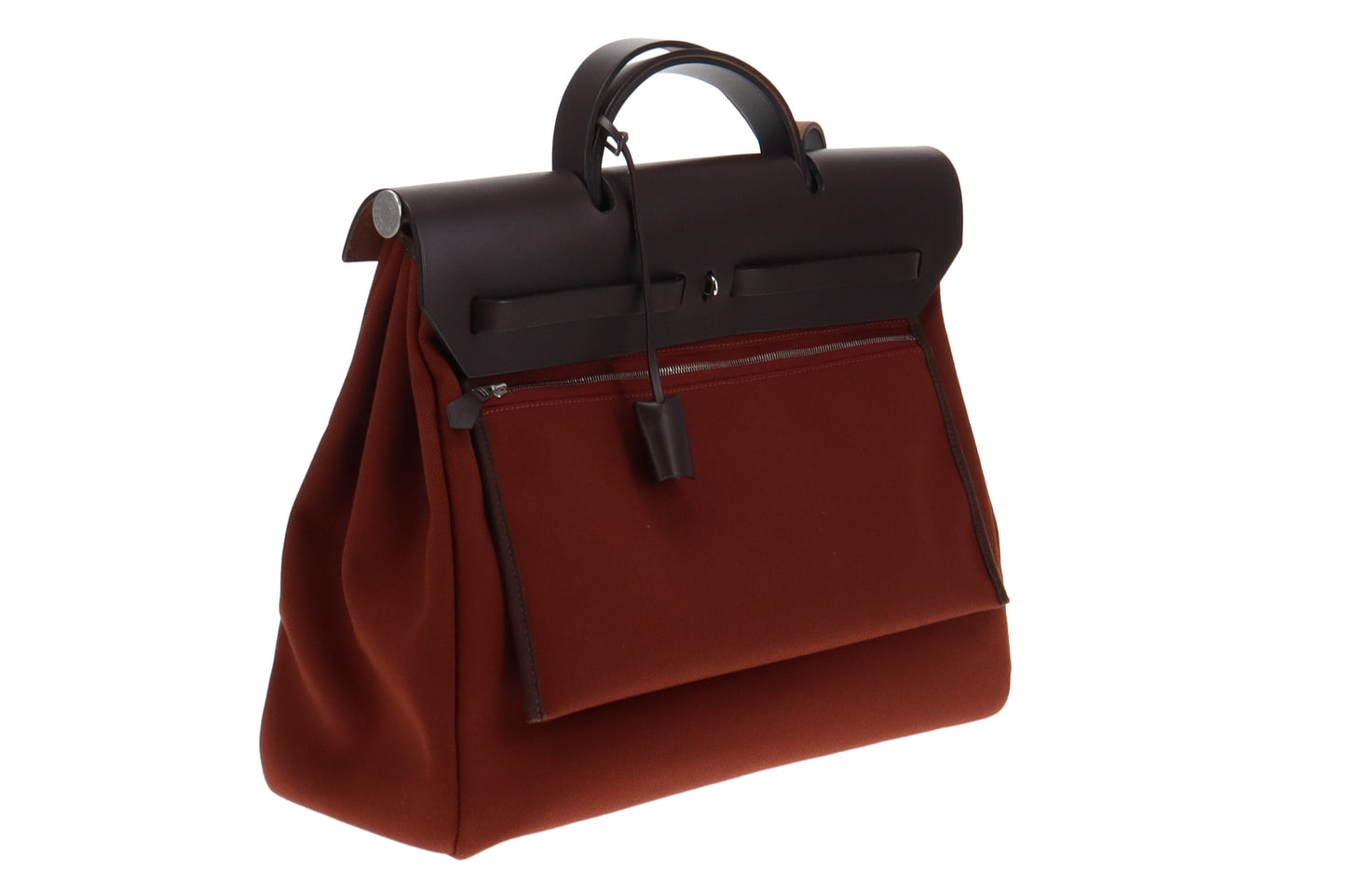 Hermes Rouge H/Ebene Militaire Canvas and Hunter Cowhide Herbag Zip 39