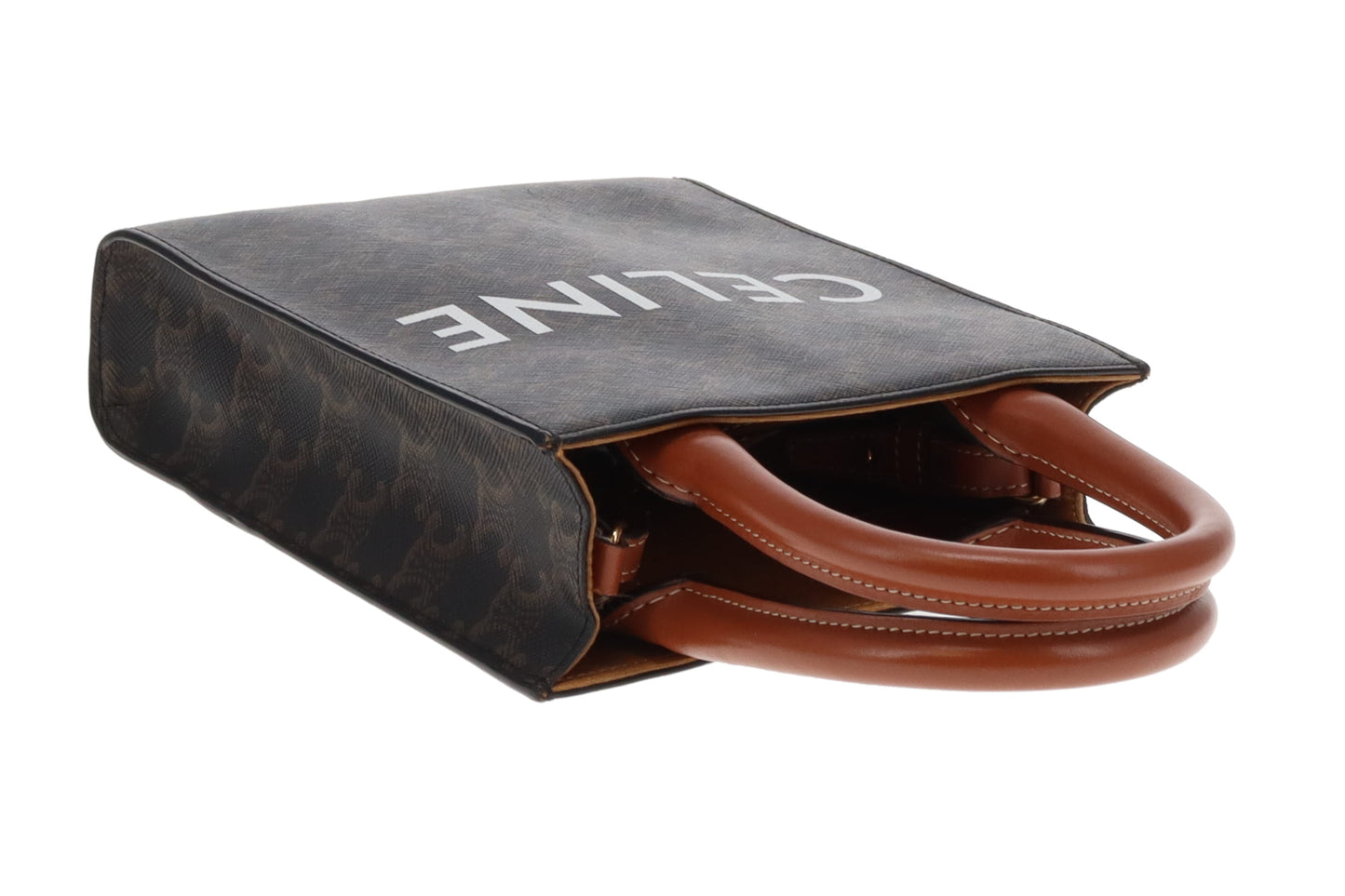 Celine Vertical Cabas Tote Mini Triomphe Canvas and Tan Leather 2021