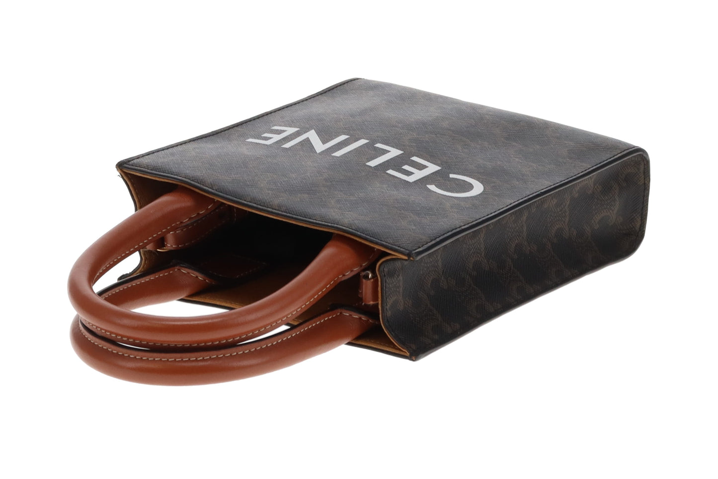 Celine Vertical Cabas Tote Mini Triomphe Canvas and Tan Leather 2021