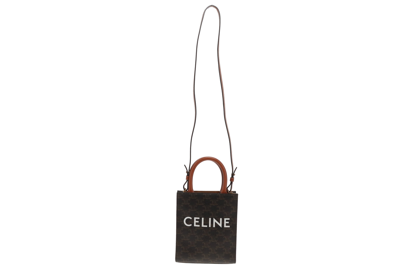 Celine Vertical Cabas Tote Mini Triomphe Canvas and Tan Leather 2021