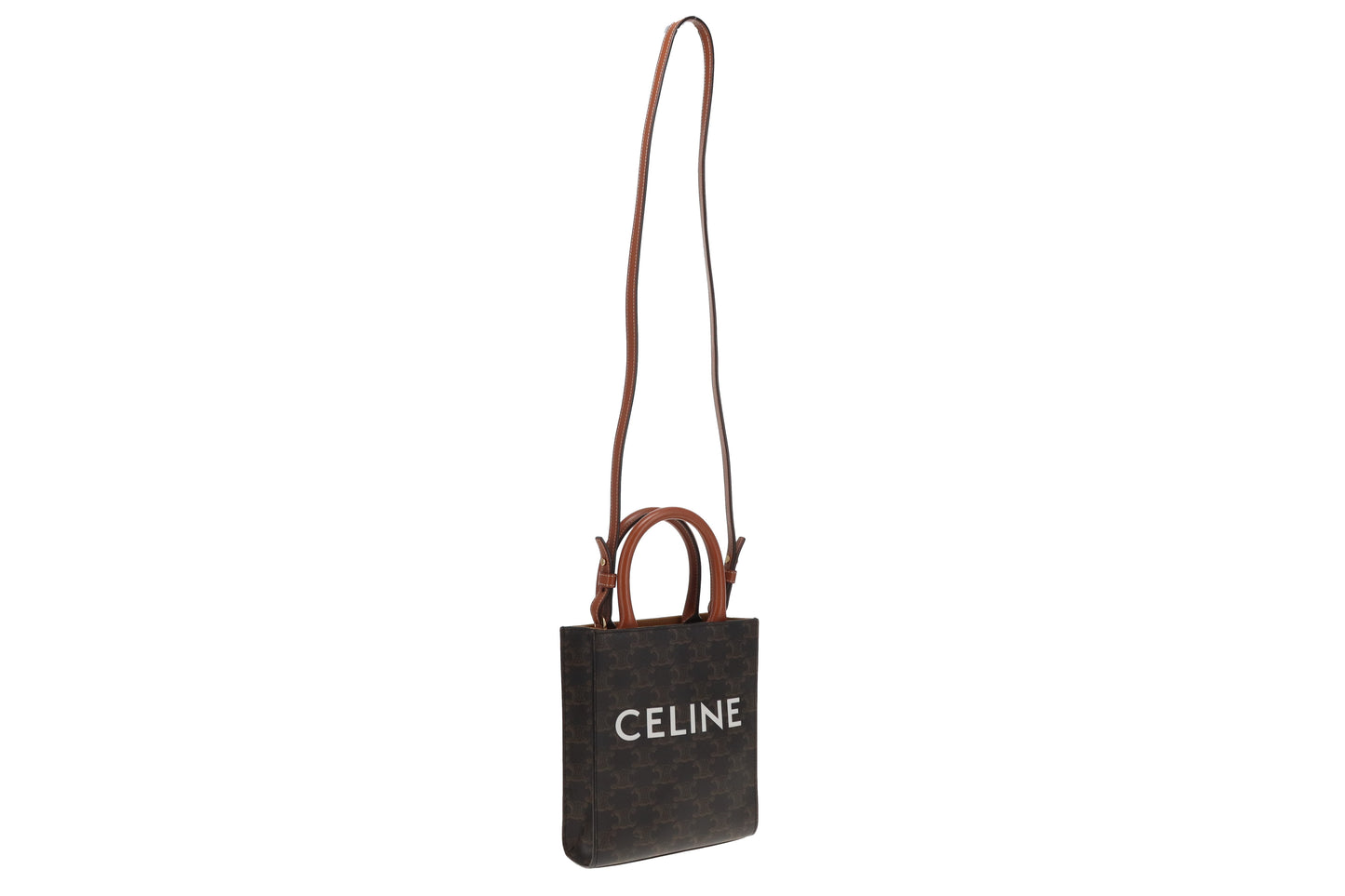 Celine Vertical Cabas Tote Mini Triomphe Canvas and Tan Leather 2021
