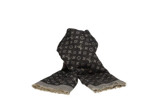 Louis Vuitton Shawl Monogram Silk & Wool Black & Silver