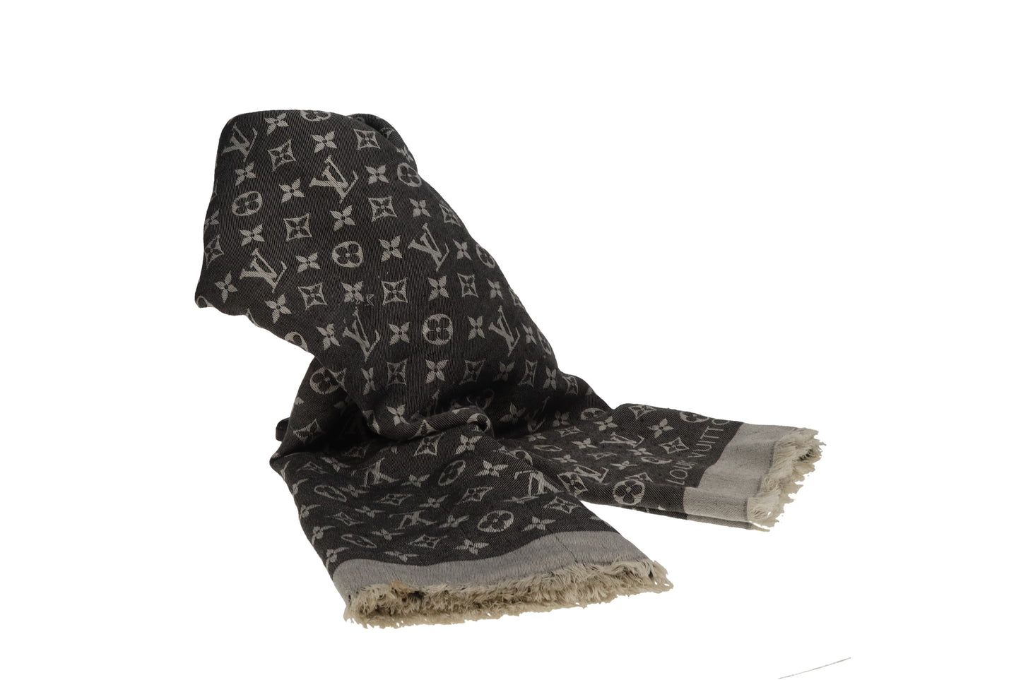 Louis Vuitton Shawl Monogram Silk & Wool Black & Silver