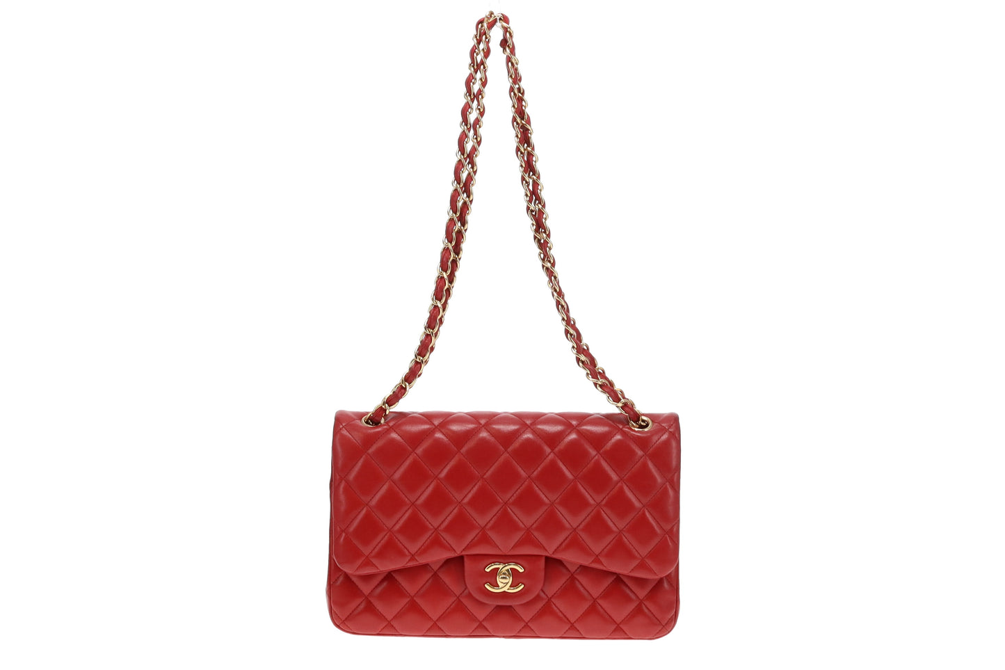 Chanel Ruby Red Lambskin GHW Classic Jumbo Double Flap Bag 2015/16