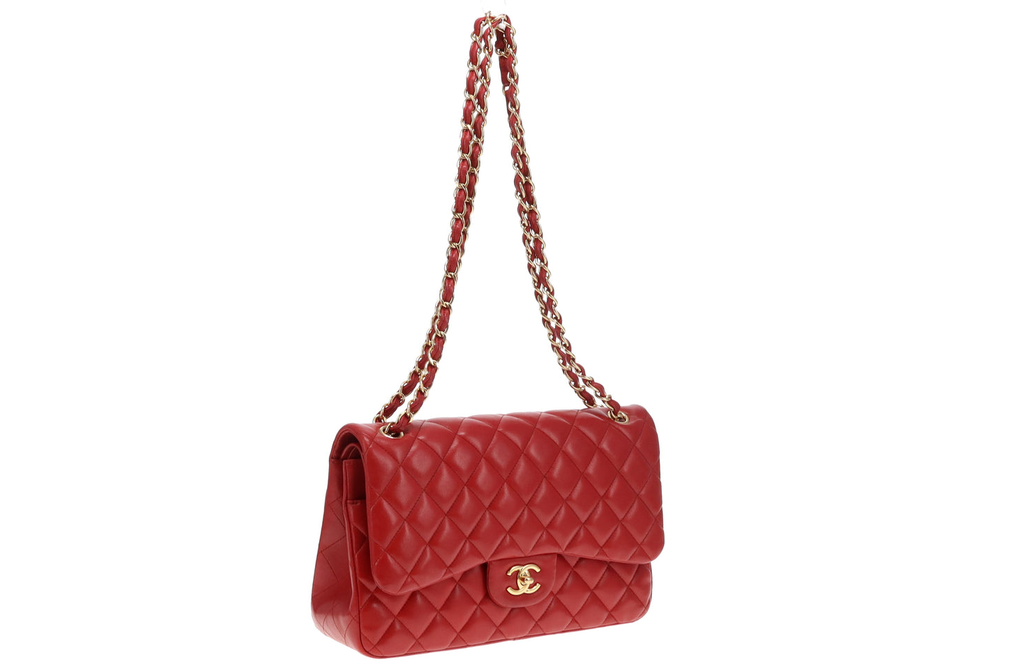 Chanel Ruby Red Lambskin GHW Classic Jumbo Double Flap Bag 2015/16