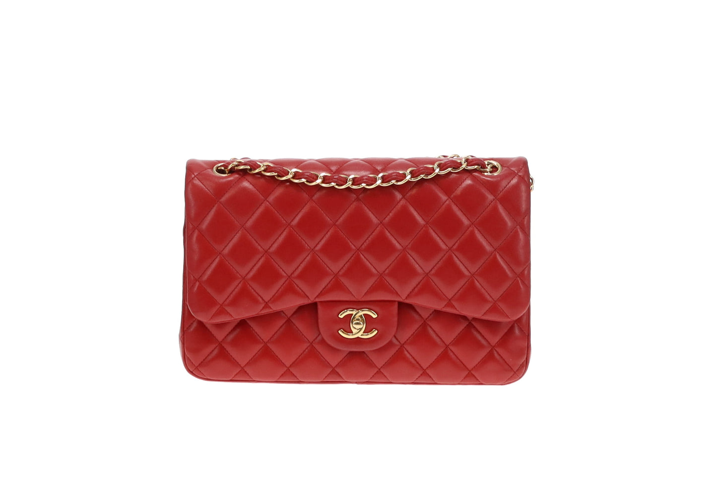 Chanel Ruby Red Lambskin GHW Classic Jumbo Double Flap Bag 2015/16