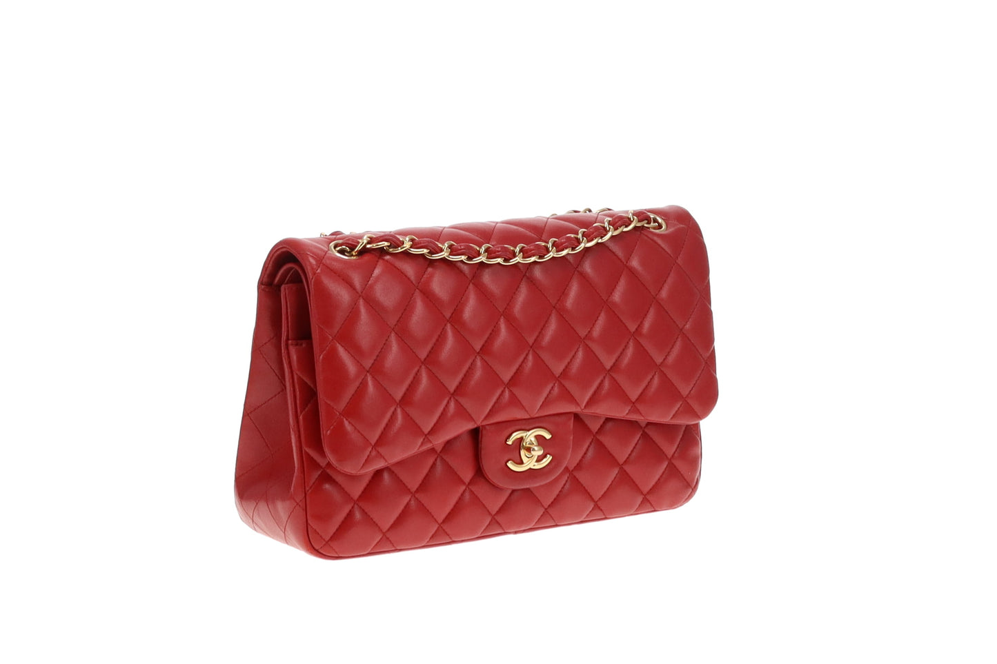 Chanel Ruby Red Lambskin GHW Classic Jumbo Double Flap Bag 2015/16