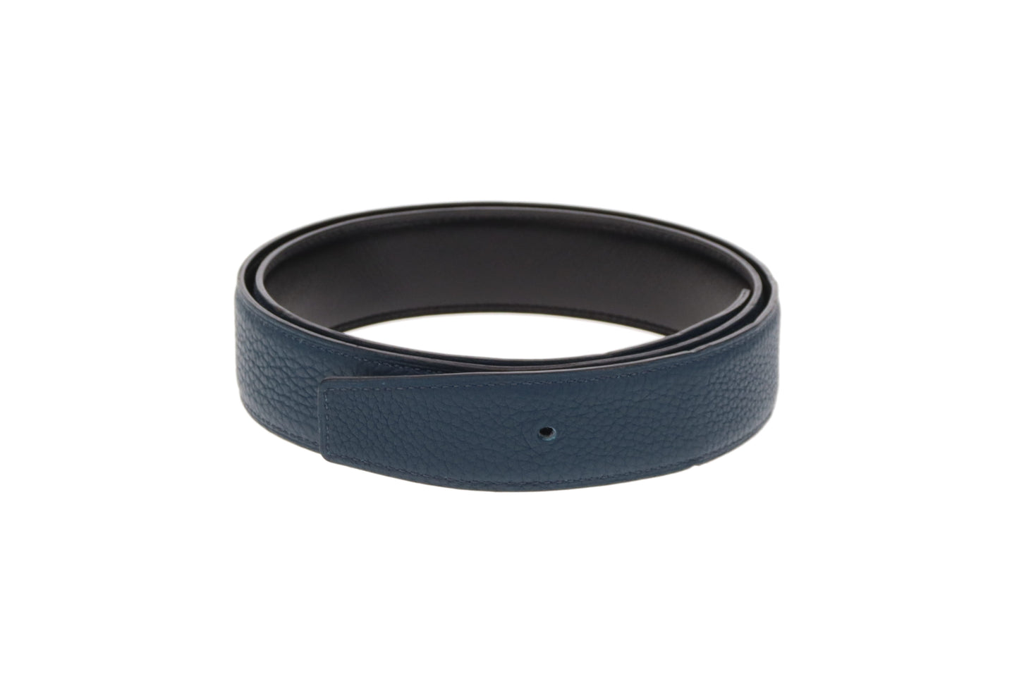 Hermes Belt In Blue Togo & Noir Swift Leather Reversible 85cm
