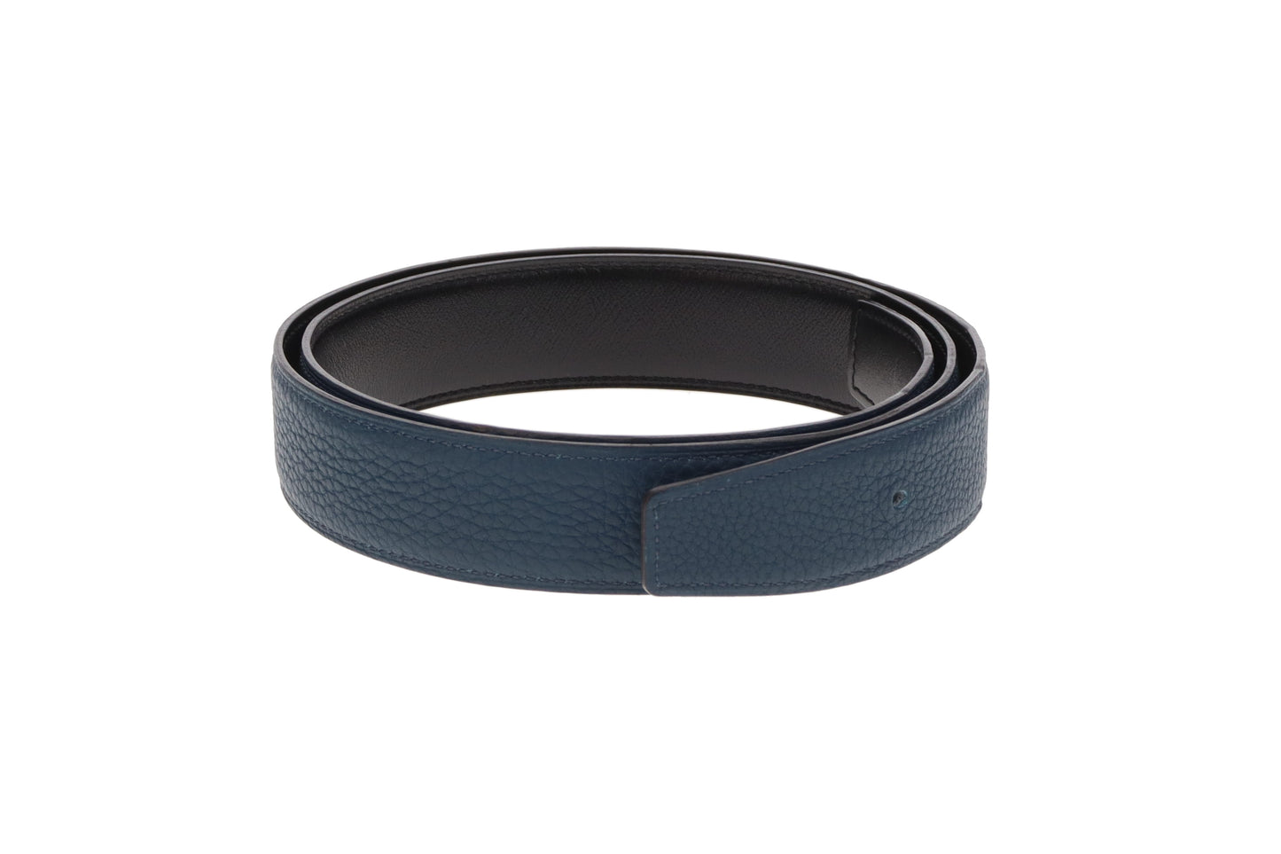 Hermes Belt In Blue Togo & Noir Swift Leather Reversible 85cm