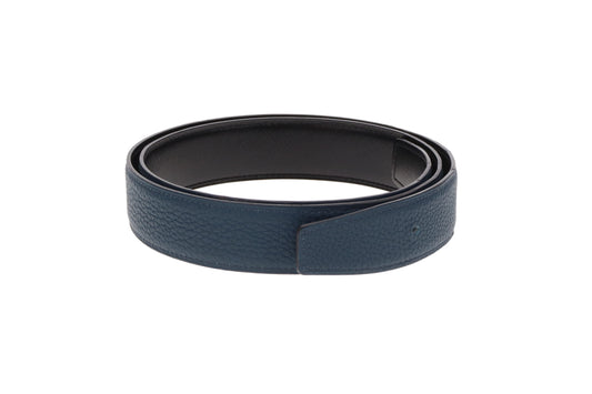 Hermes Belt In Blue Togo & Noir Swift Leather Reversible 85cm