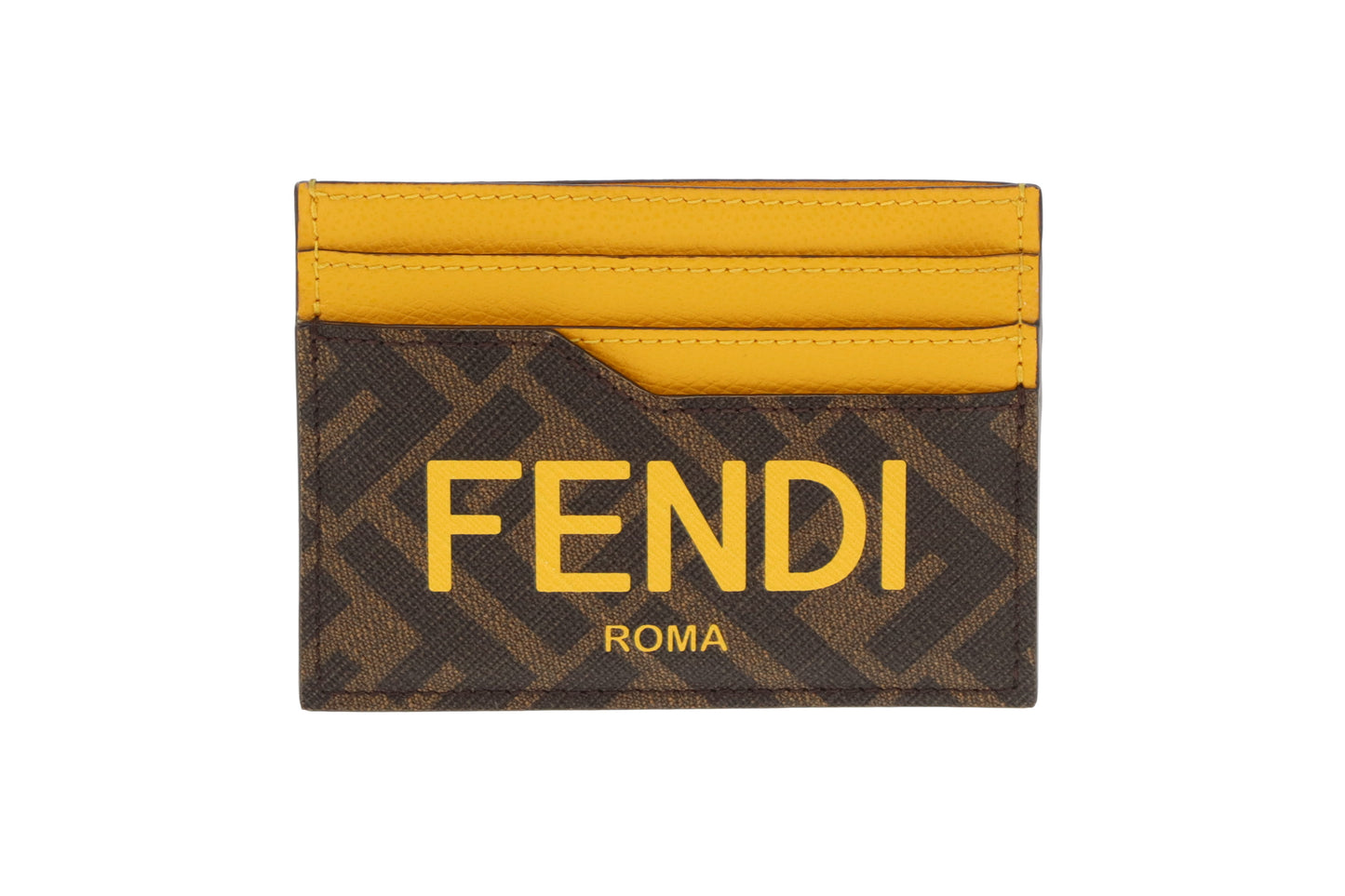 Fendi Zucca Card Holder In Yellow And Brown