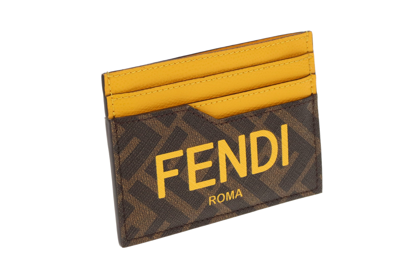 Fendi Zucca Card Holder In Yellow And Brown