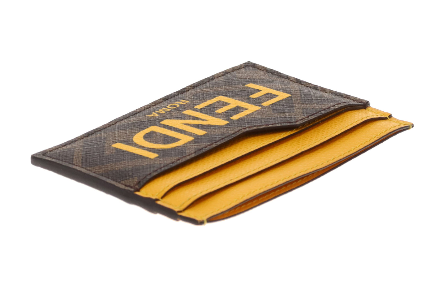 Fendi Zucca Card Holder In Yellow And Brown