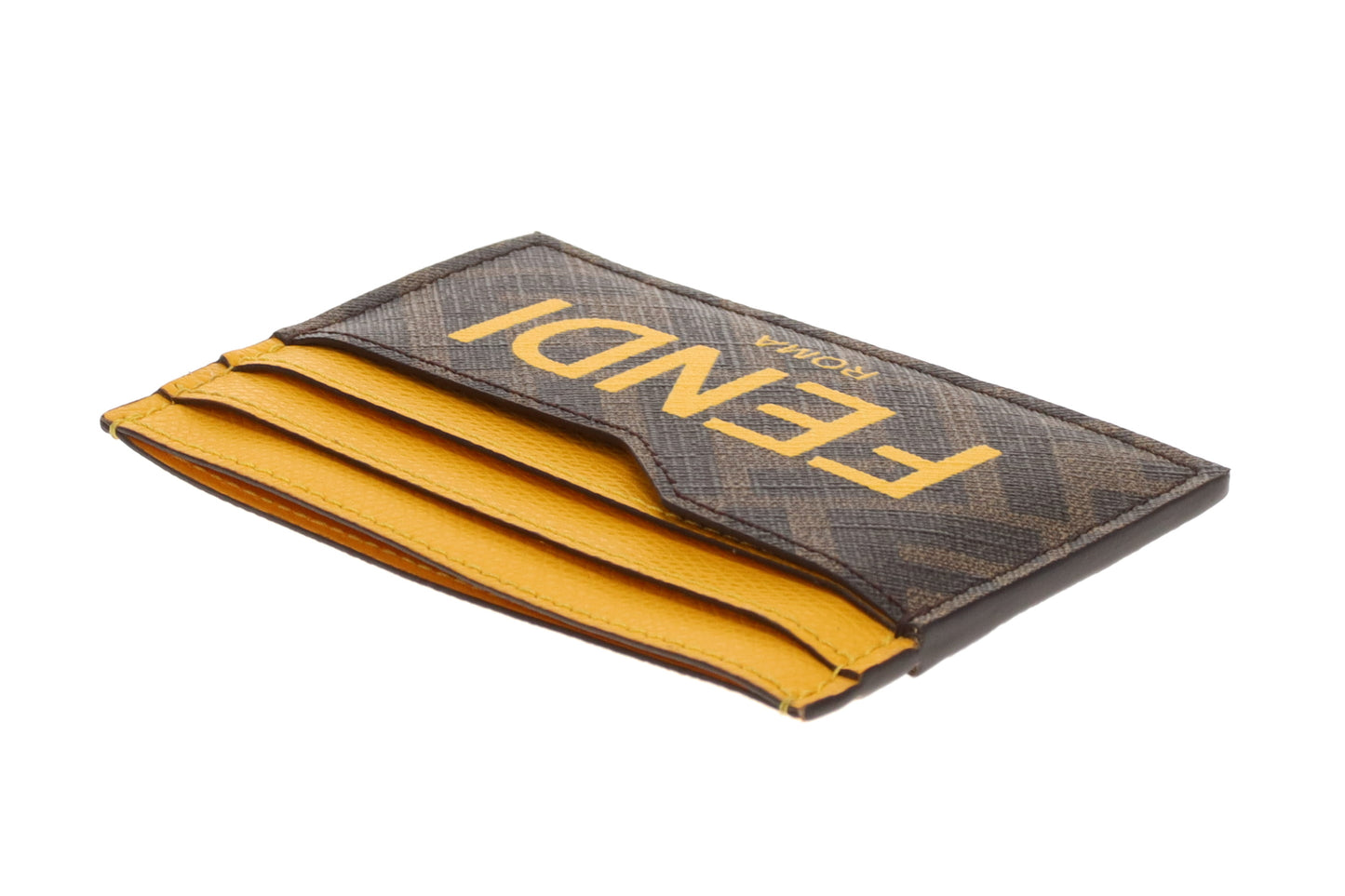 Fendi Zucca Card Holder In Yellow And Brown