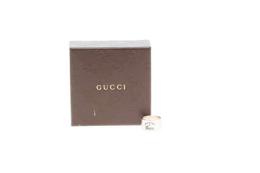 Gucci Logo Wide Ring Sterling Silver size 58