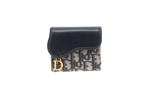 Dior Saddle Lotus Wallet Blue Oblique and Smooth Calfskin