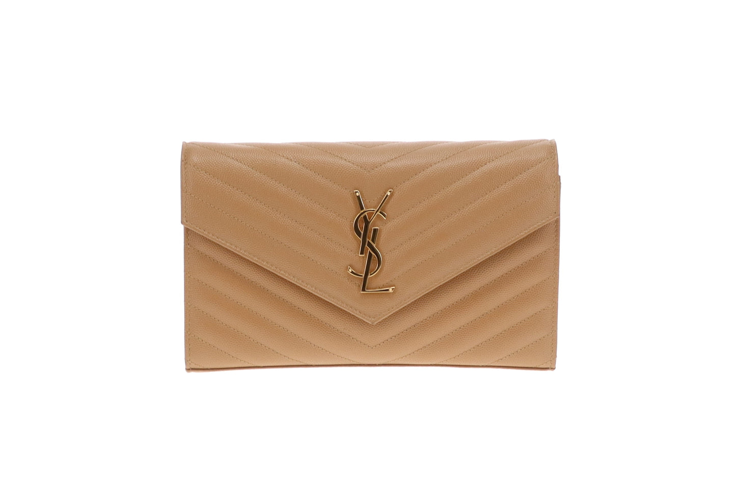 Saint Laurent Cassandre Wallet On Chain Natural Dark Brown GHW