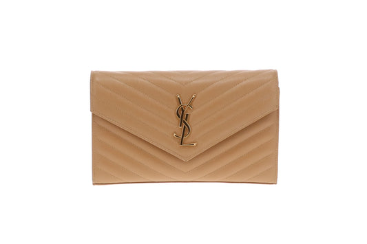 Saint Laurent Cassandre Wallet On Chain Natural Dark Brown GHW