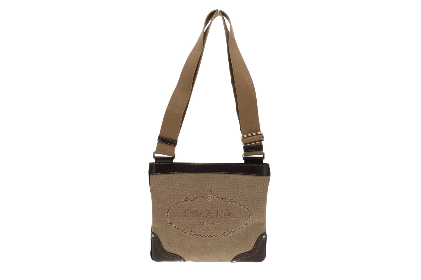 Prada Brown Canvas & Leather Slim Messenger Bag Vintage