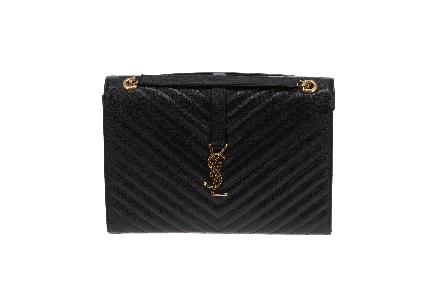 Saint Laurent Envelope Flap Bag Large Black Grain De Poudre GHW 2015