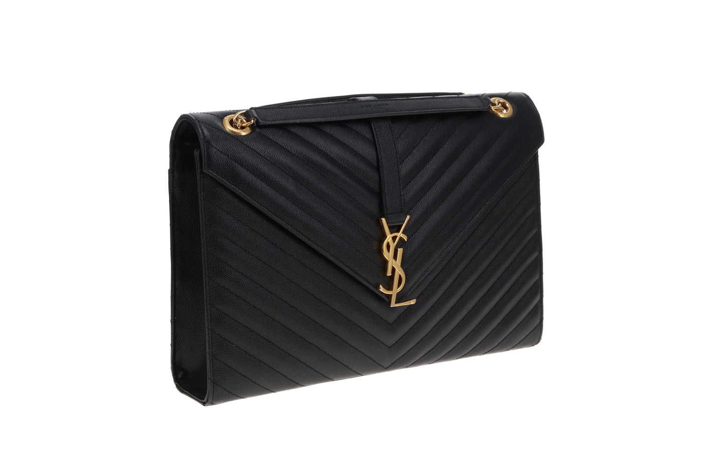 Saint Laurent Envelope Flap Bag Large Black Grain De Poudre GHW 2015