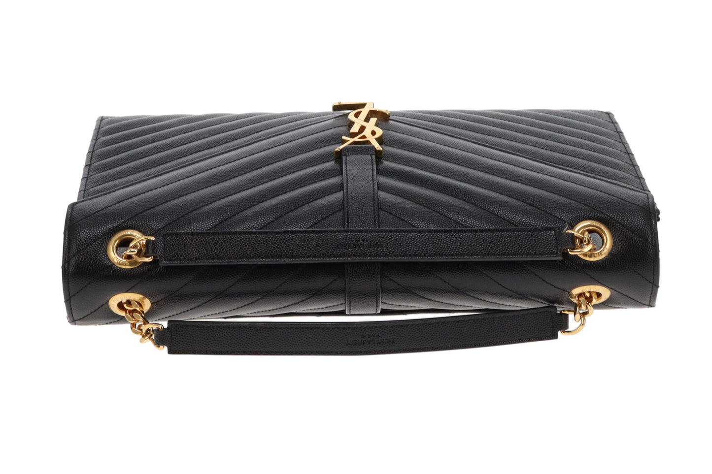 Saint Laurent Envelope Flap Bag Large Black Grain De Poudre GHW 2015