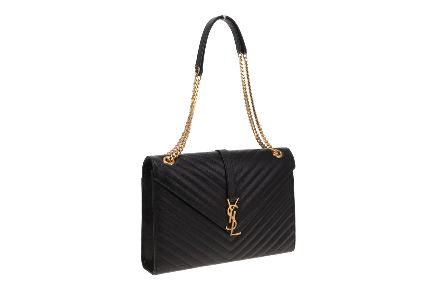 Saint Laurent Envelope Flap Bag Large Black Grain De Poudre GHW 2015