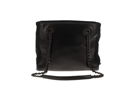 Prada Shoulder Bag Black Lambskin and Nylon