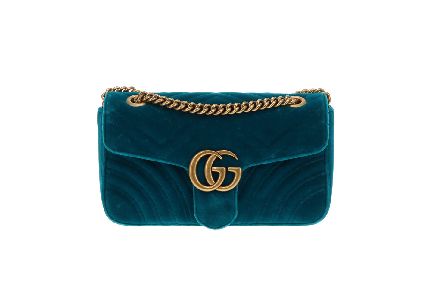 Gucci Marmont Flap Teal Velvet GHW