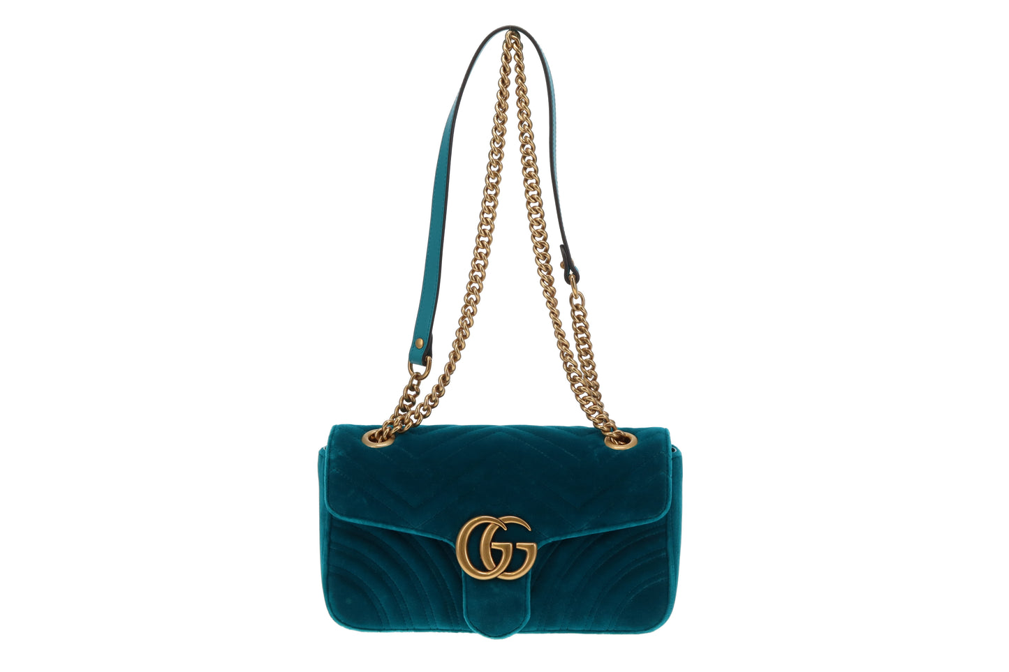 Gucci Marmont Flap Teal Velvet GHW