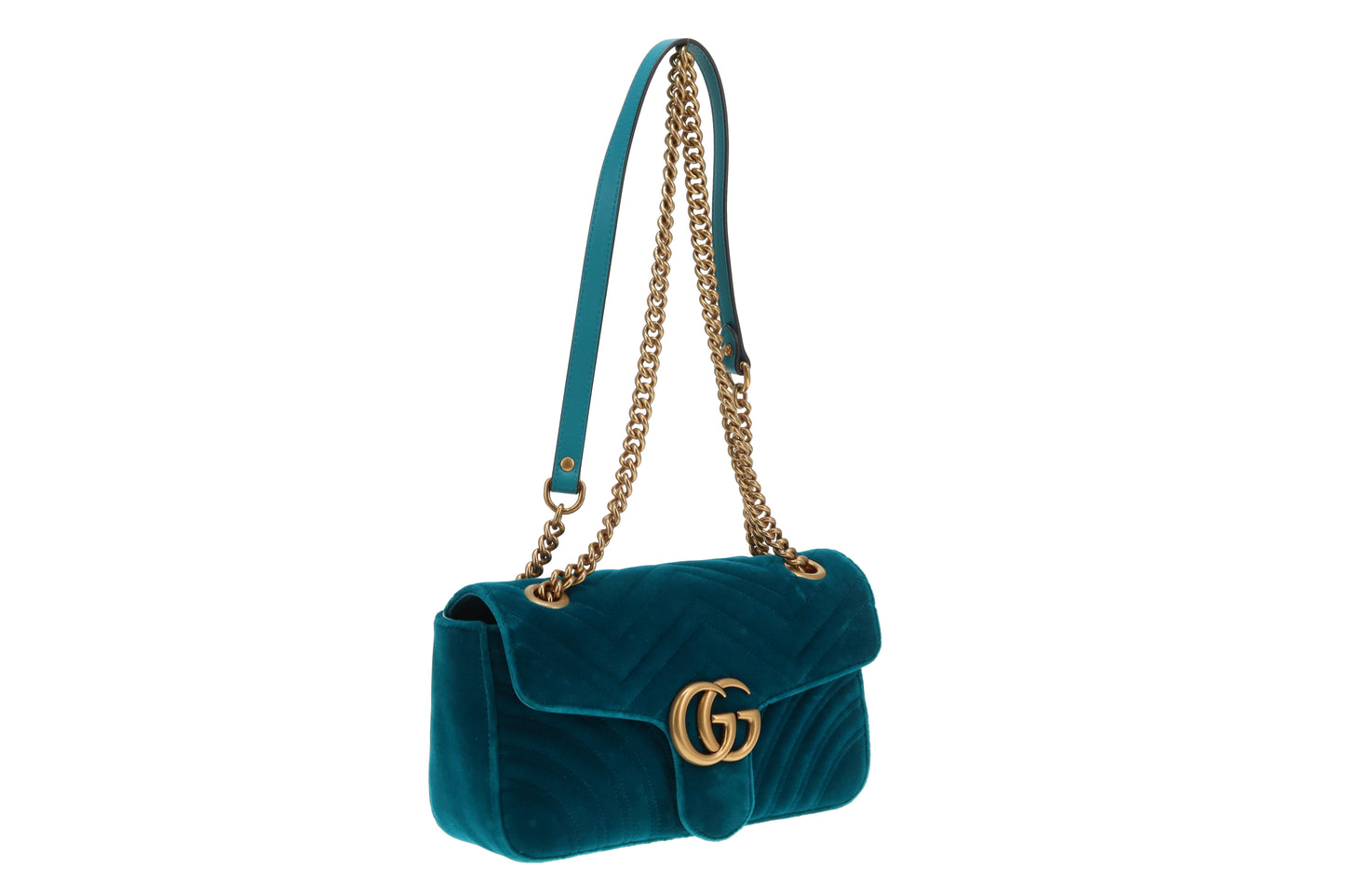 Gucci Marmont Flap Teal Velvet GHW