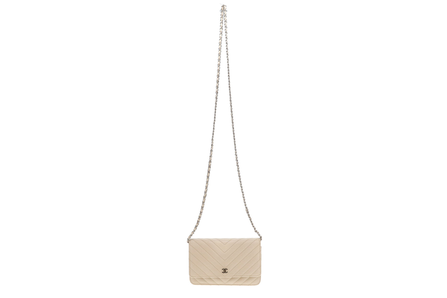 Chanel Wallet On Chain In Ivory Chevron Calfskin