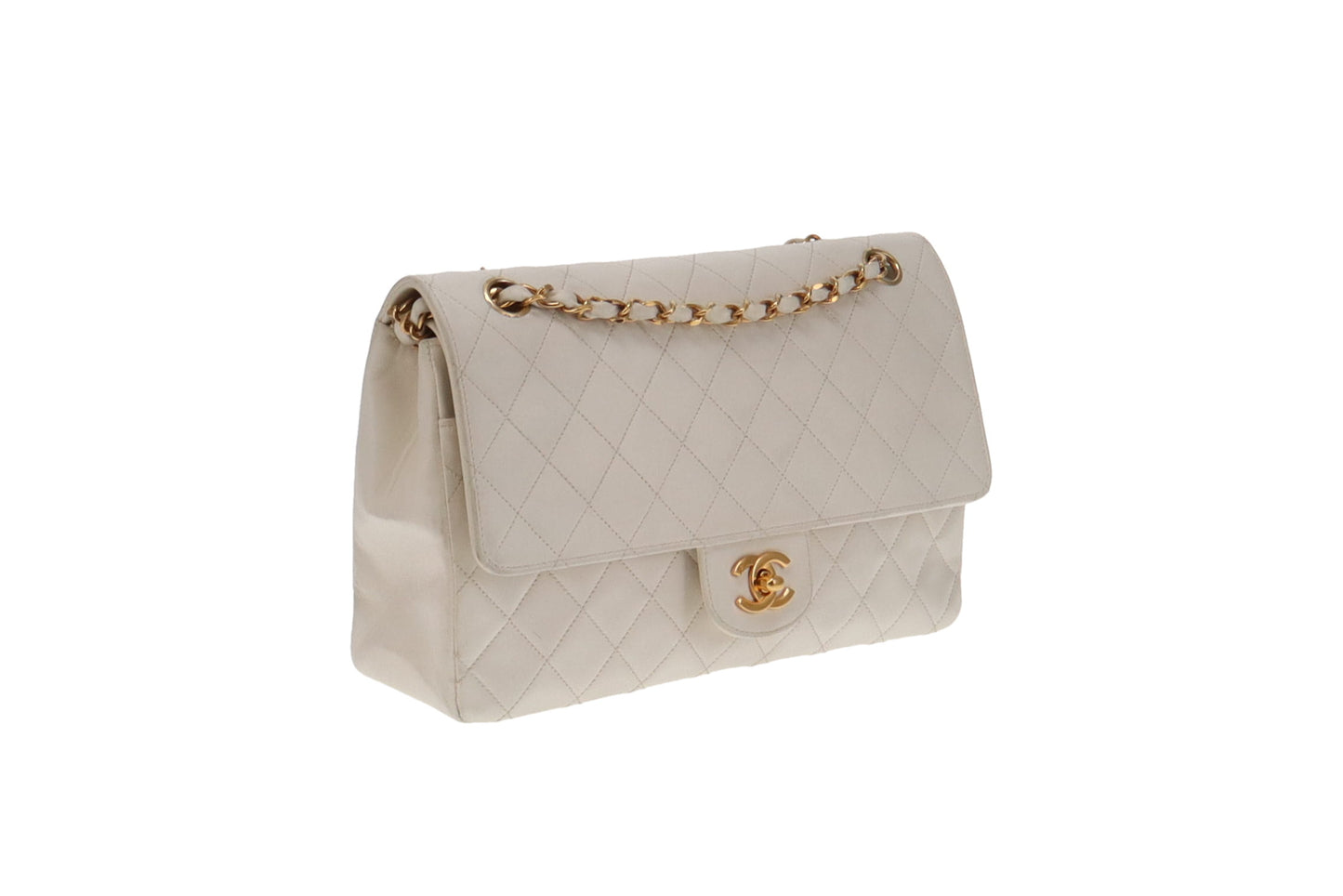 Chanel Classic Vintage Flap White Lambskin 1986 1st Series Med