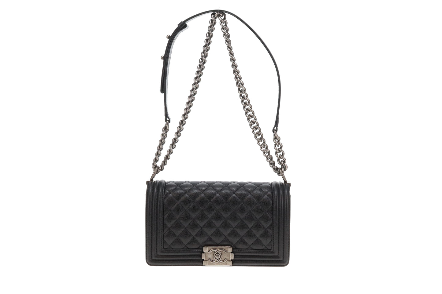 Chanel Boy Bag Medium Black with Ruthenium HW (NFID)