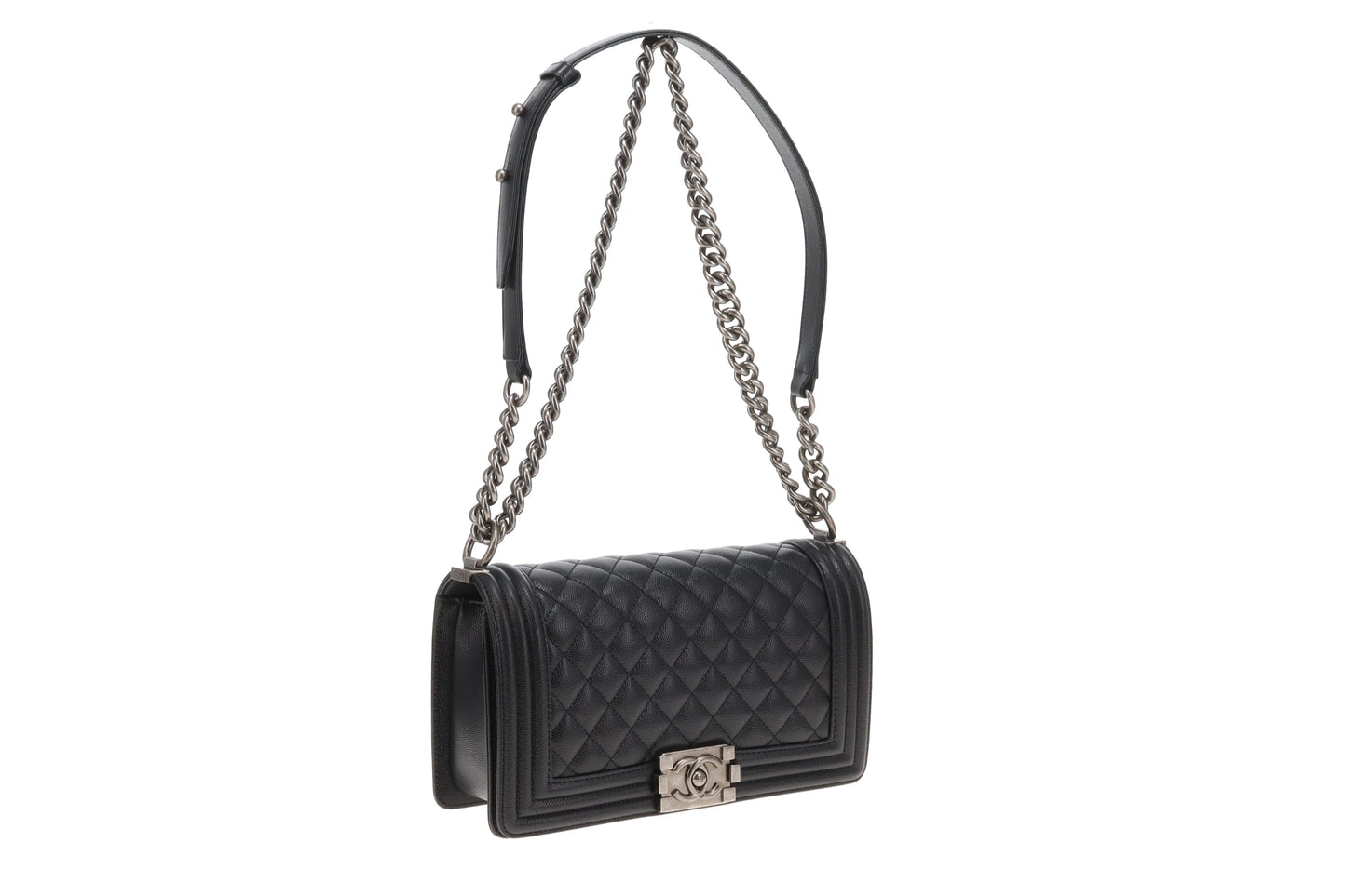 Chanel Boy Bag Medium Black with Ruthenium HW (NFID)