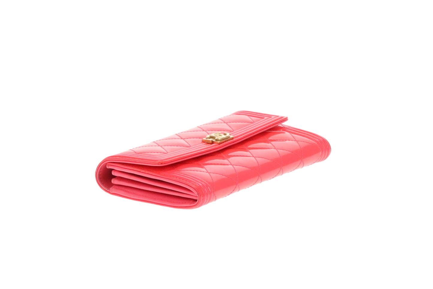 Chanel Boy Wallet Long Flap Neon Pink Patent 2016