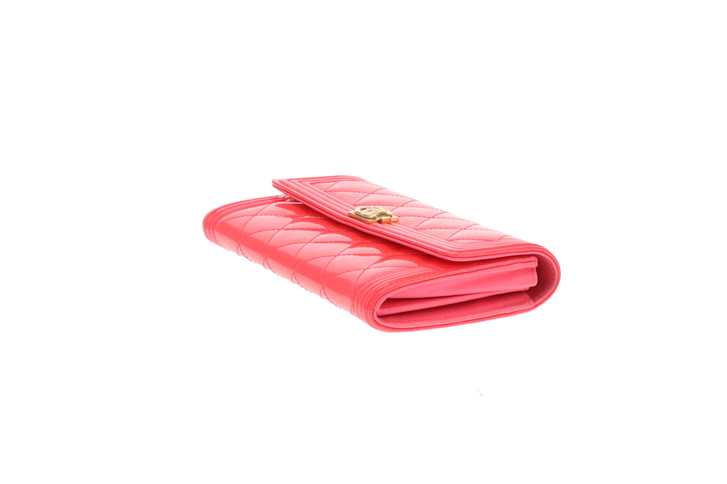 Chanel Boy Wallet Long Flap Neon Pink Patent 2016