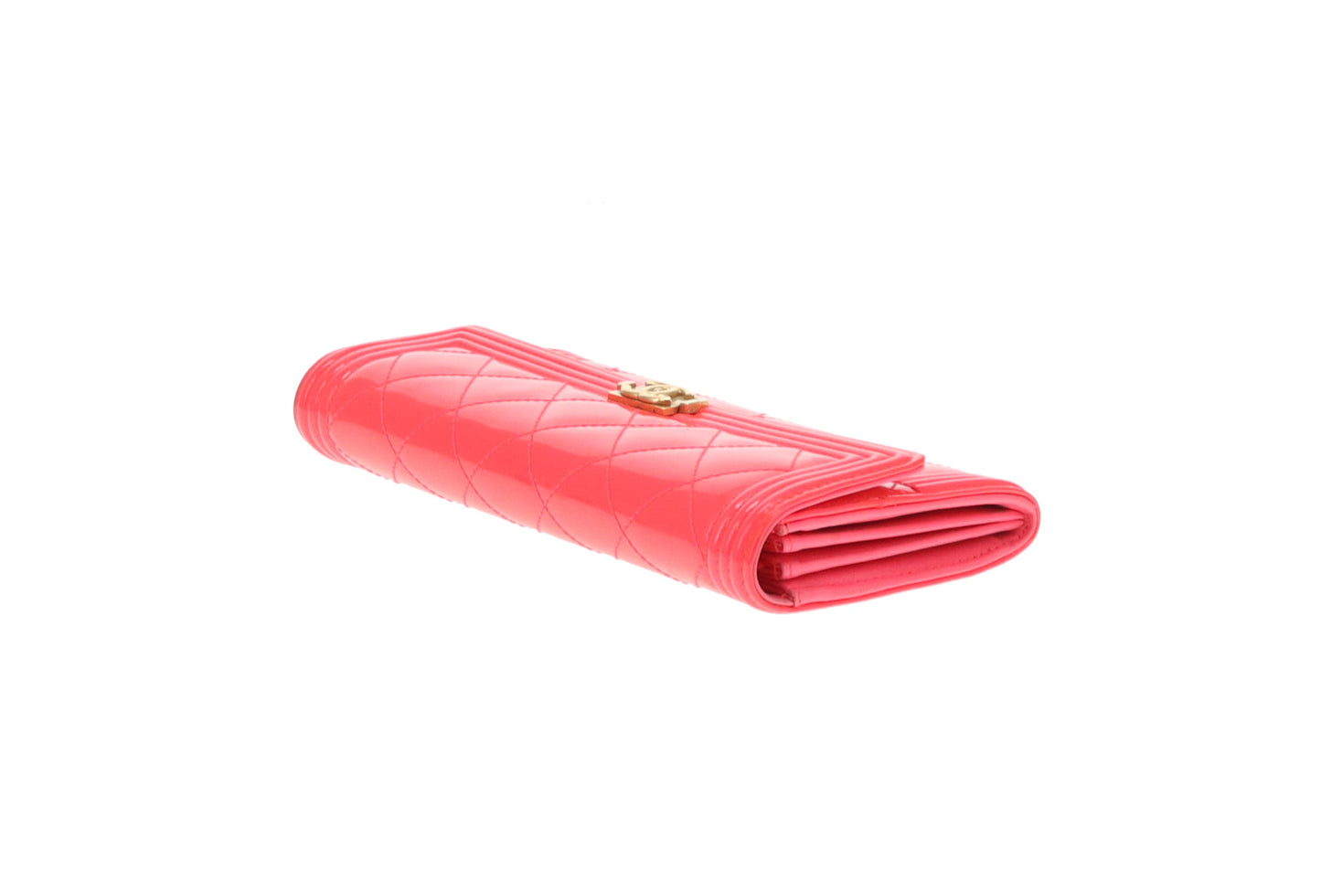 Chanel Boy Wallet Long Flap Neon Pink Patent 2016